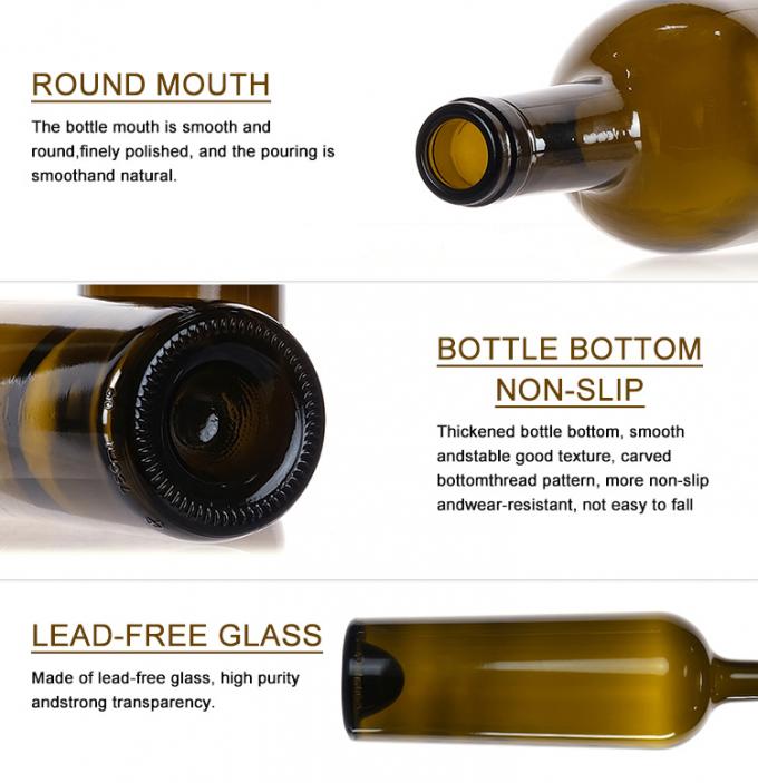 Bordeaux recyclé 750 ml Bouteille de vin vert ambre avec couvercle 3