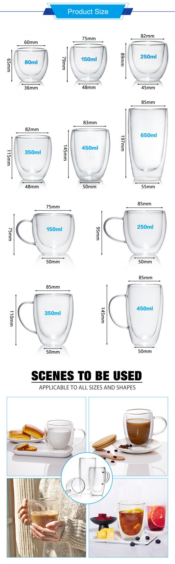 Verre à haute teneur en borosilicate tasses de thé tasses de café tasses de boissons 80ml 150ml personnalisé 1
