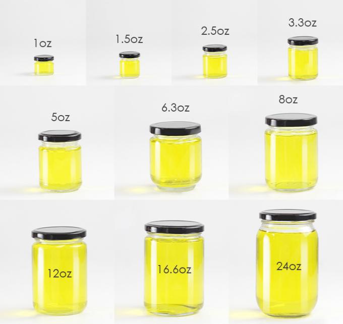 Produit alimentaire rond transparent de 25 ml à 1000 ml confiture de miel gelée Jarrée de stockage en verre avec couvercle hermétique métallique 1