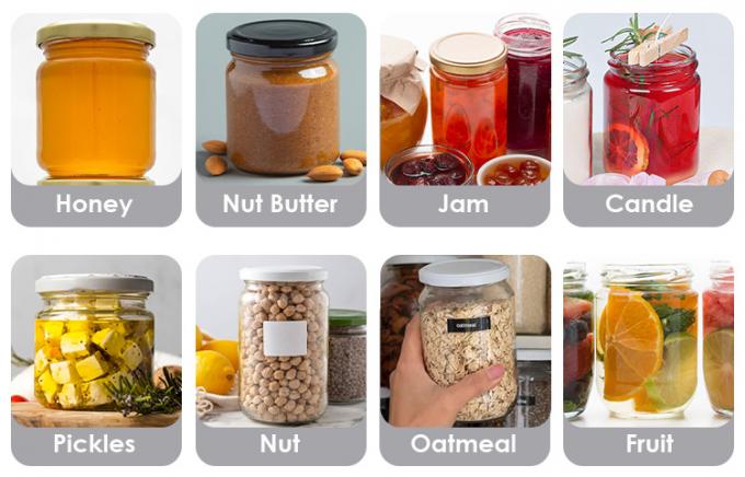 Produit alimentaire rond transparent de 25 ml à 1000 ml confiture de miel gelée Jarrée de stockage en verre avec couvercle hermétique métallique 5