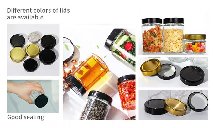 Vente en gros en verre pas cher confiture de piment transparente scellée luxe pot de miel hexagonal 3