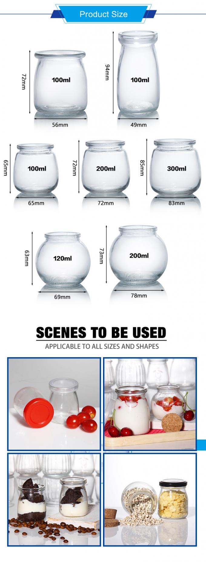 Bouteille de yaourt en verre de 100 ml, bouteille de pudding, bouteille de gelée mousse, tasse de dessert et bouteille de lait frais avec couvercle en plastique. 1