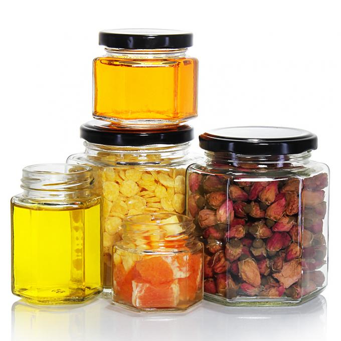 Bouteilles de miel en verre en forme hexagonale de 250 ml 300 ml 400 ml 500 ml 1
