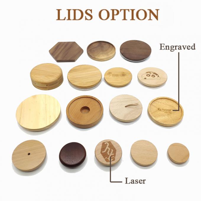 70mm/86mm Couvercles maçons conviviaux Caps en bambou réutilisables Têtes avec trou de paille 1