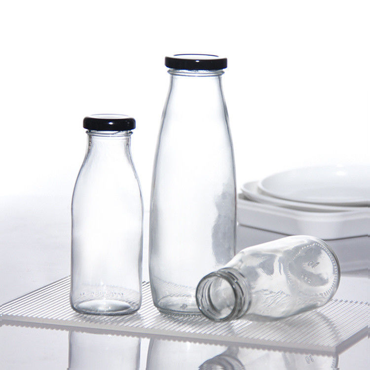 OEM 250 ml 500 ml 1000 ml 2 litres Bouteilles en verre de lait Flasque de qualité alimentaire Ronde