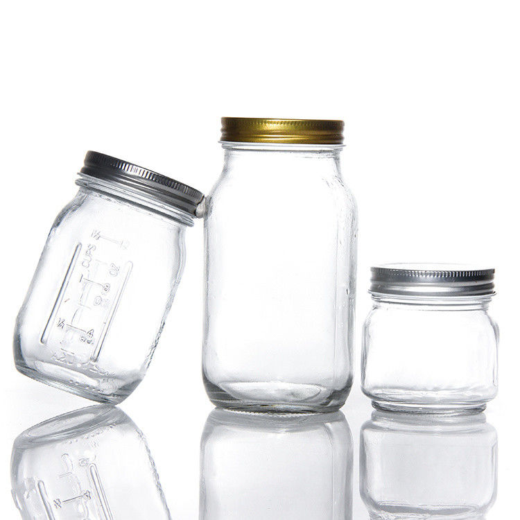 Conception personnalisée 8 oz 16 oz contenant de stockage alimentaire verre Mason Jar avec couvercles