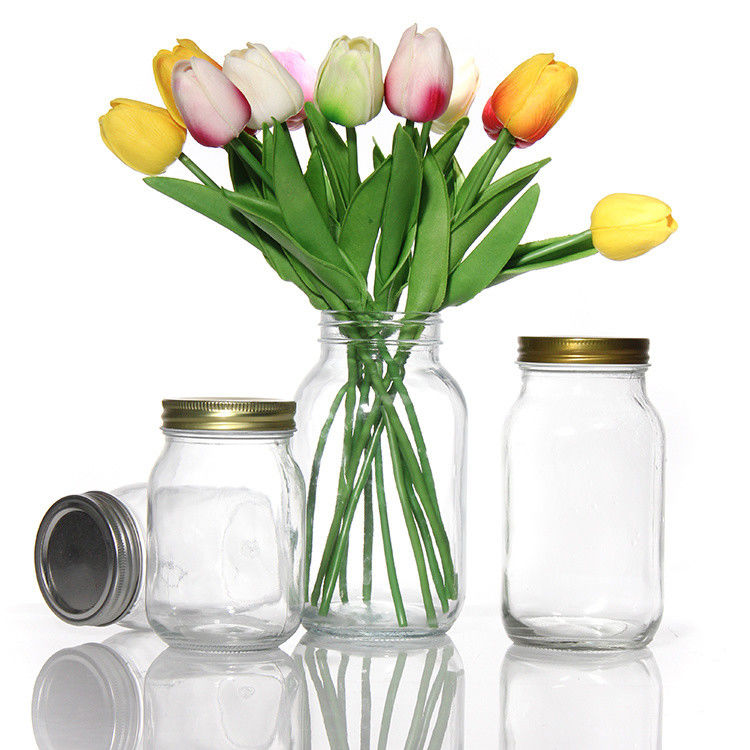 Conception personnalisée 8 oz 16 oz contenant de stockage alimentaire verre Mason Jar avec couvercles