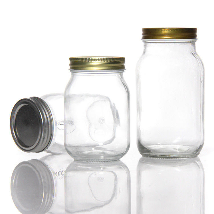 Conception personnalisée 8 oz 16 oz contenant de stockage alimentaire verre Mason Jar avec couvercles
