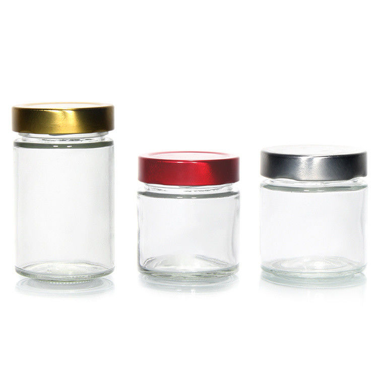 Clair rond 4oz 8oz 16oz 12oz 20oz Boîtier en verre contenant de la nourriture en verre avec un couvercle en métal profond