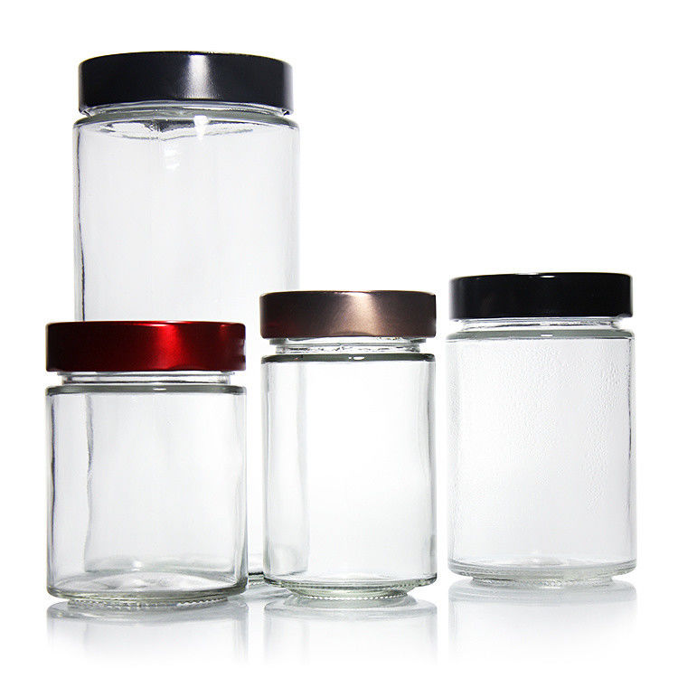 Clair rond 4oz 8oz 16oz 12oz 20oz Boîtier en verre contenant de la nourriture en verre avec un couvercle en métal profond