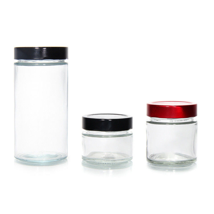Clair rond 4oz 8oz 16oz 12oz 20oz Boîtier en verre contenant de la nourriture en verre avec un couvercle en métal profond