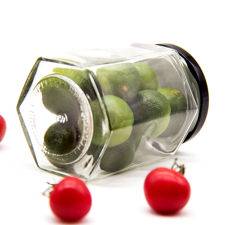 300 ml 200 ml 100 ml en gros Hexagon Glass Mason Jar Jam Jar Honey Jar avec un couvercle à vis métallique