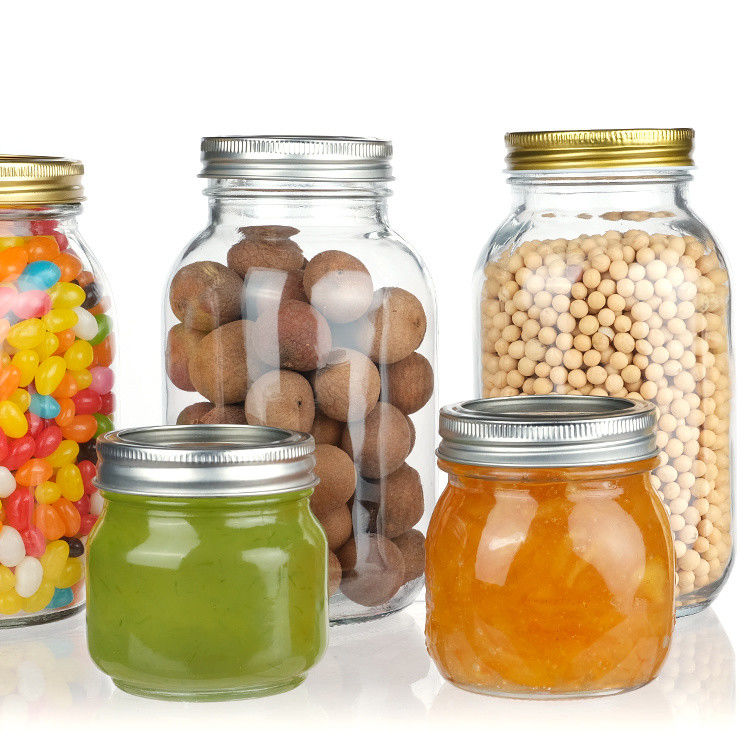 Vente directe d'usine Produits alimentaires clairs Bouteilles en verre en fer blanc Emballage Entreposage Bouteille en verre ronde Bouteille en verre