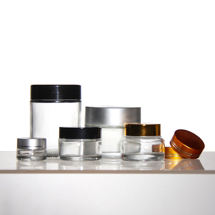 Les cosmétiques colorés ODM, des pots en verre avec un couvercle en acacia doré