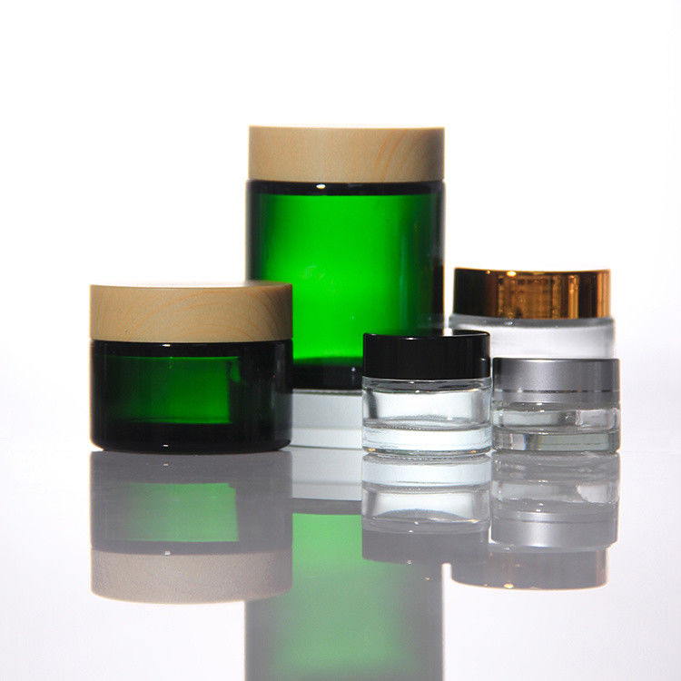 Les cosmétiques colorés ODM, des pots en verre avec un couvercle en acacia doré