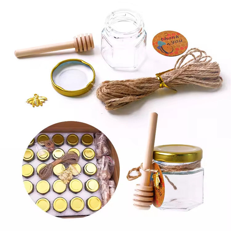Étiquette personnalisée Forme hexagonale 100ml 180ml 380ml Bouteille en verre de miel Pour confiture de fruits d'olive