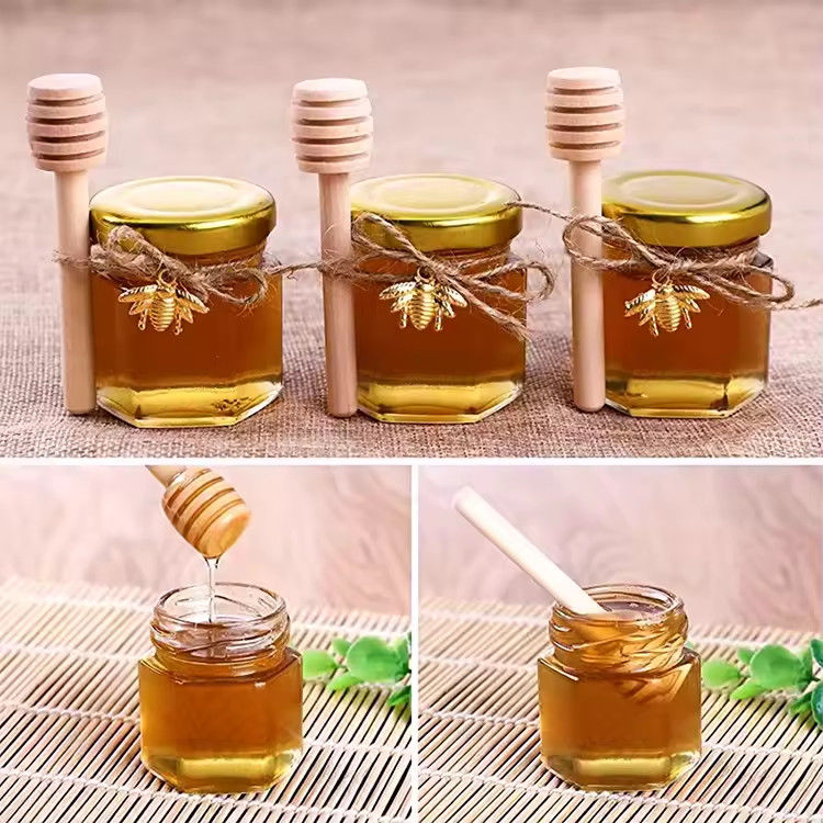 Étiquette personnalisée Forme hexagonale 100ml 180ml 380ml Bouteille en verre de miel Pour confiture de fruits d'olive