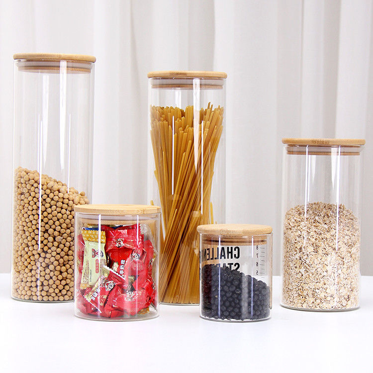 Beaucoup de tailles différentes Borosilicate de verre Bocal de stockage vide Boîtes de verre à vis à fil avec couvercle à vis