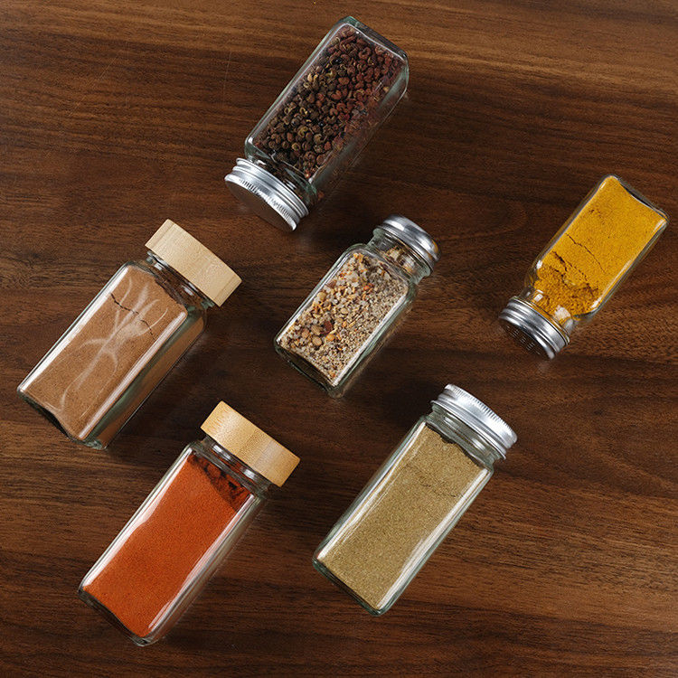 120ml 90ml Bouteilles en verre d' épices avec shaker verser le couvercle carré 4oz Bouteille d' épices pour la cuisine