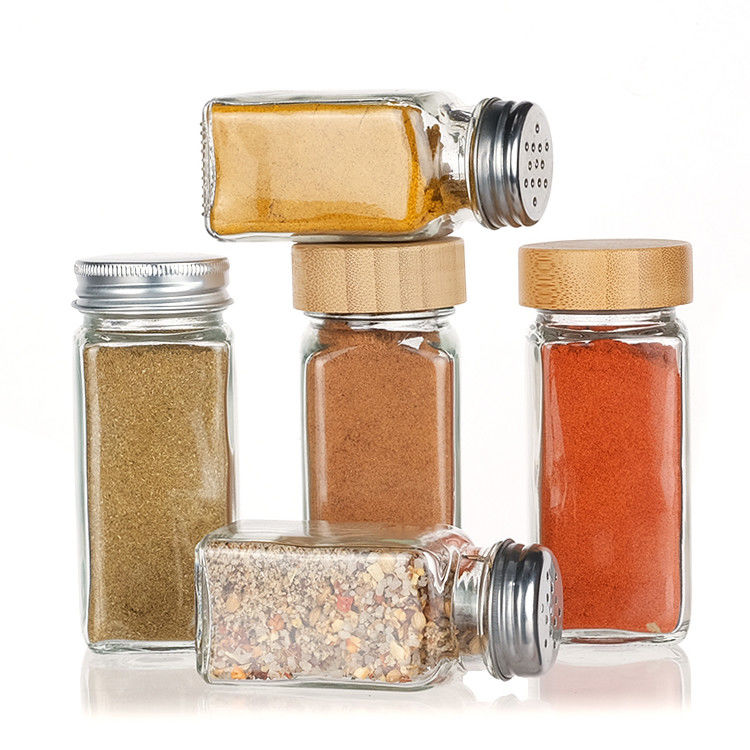 120ml 90ml Bouteilles en verre d' épices avec shaker verser le couvercle carré 4oz Bouteille d' épices pour la cuisine