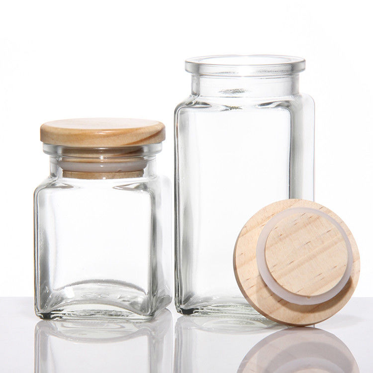 Logo personnalisé 4Oz 8Oz Carré Espéce Piment Salé Bouteille en verre avec couvercle métallique en bambou