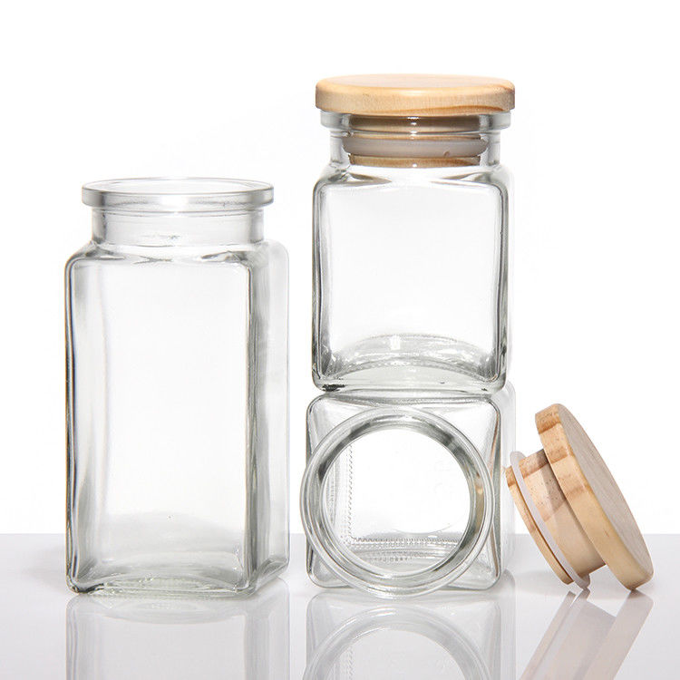 Logo personnalisé 4Oz 8Oz Carré Espéce Piment Salé Bouteille en verre avec couvercle métallique en bambou