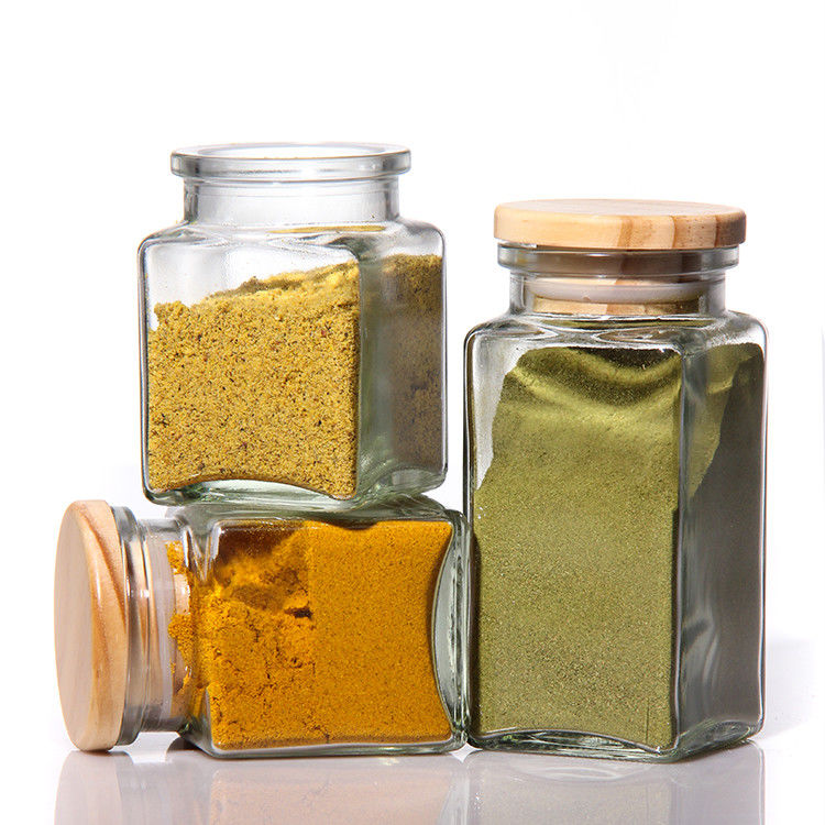 Logo personnalisé 4Oz 8Oz Carré Espéce Piment Salé Bouteille en verre avec couvercle métallique en bambou