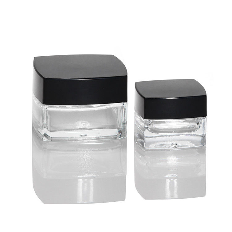 Petits pots de crème en verre clair crème pour les yeux en verre clair en forme carrée cosmétiques pots de crème