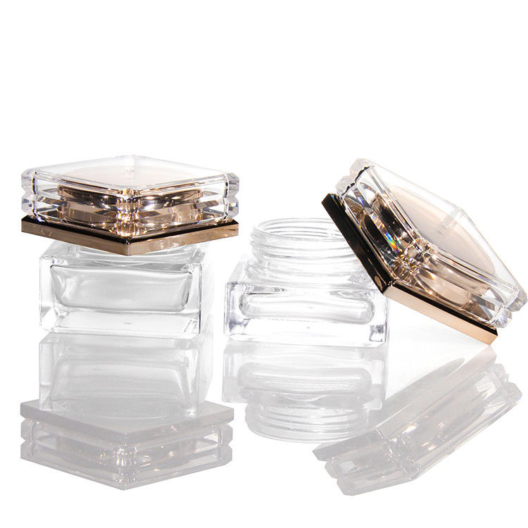 Bouteille en verre glacé vide sur mesure avec couvercle en or rose 5 ml-50 ml contenant des lotions cosmétiques de luxe pour le visage