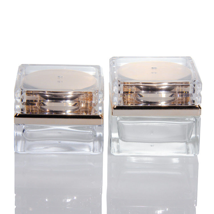 Bouteille en verre glacé vide sur mesure avec couvercle en or rose 5 ml-50 ml contenant des lotions cosmétiques de luxe pour le visage