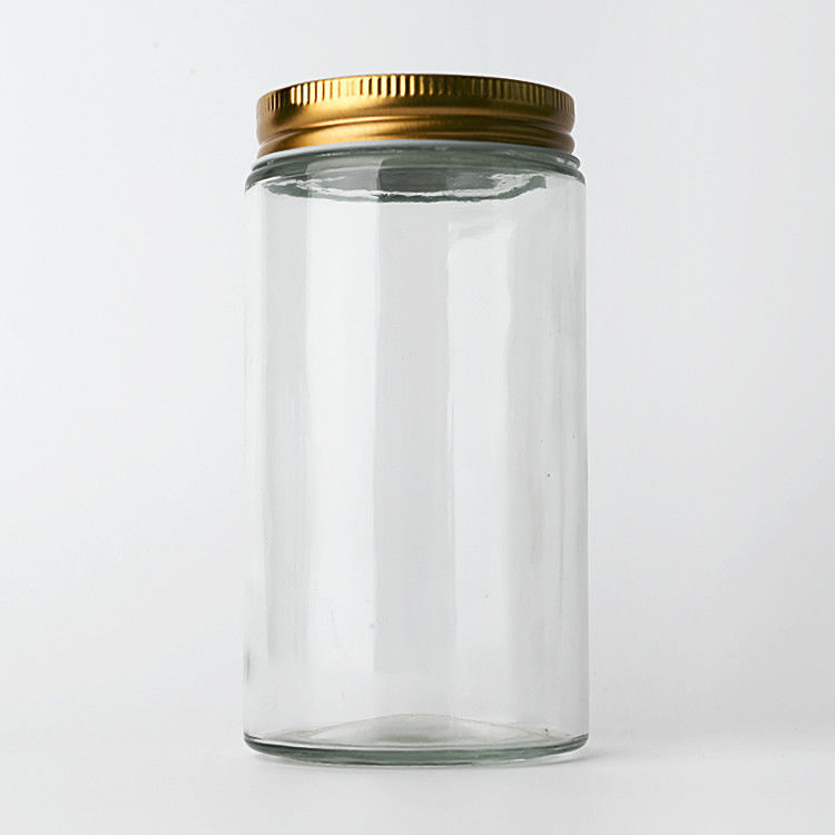 Fournitures d'usine 8 oz 12 oz de bonbons clairs vides Ronds conteneurs de verre avec des couvercles métalliques d'or