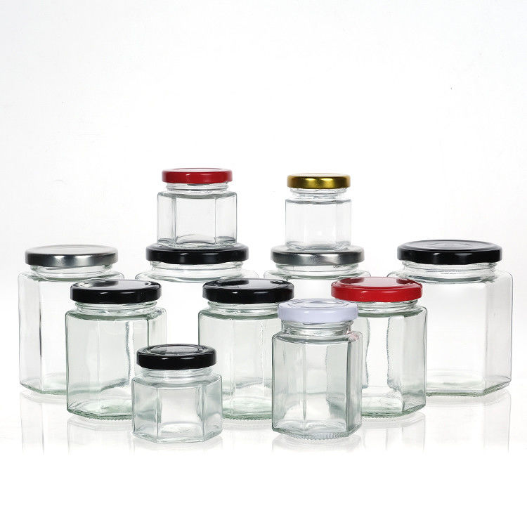 Bouteille de miel vide en verre mini- bocal hexagonal à miel 500 ml 380 ml 180 ml 90 ml 45 ml avec couvercle