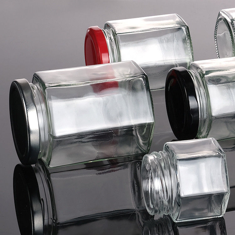 Bouteille de miel vide en verre mini- bocal hexagonal à miel 500 ml 380 ml 180 ml 90 ml 45 ml avec couvercle