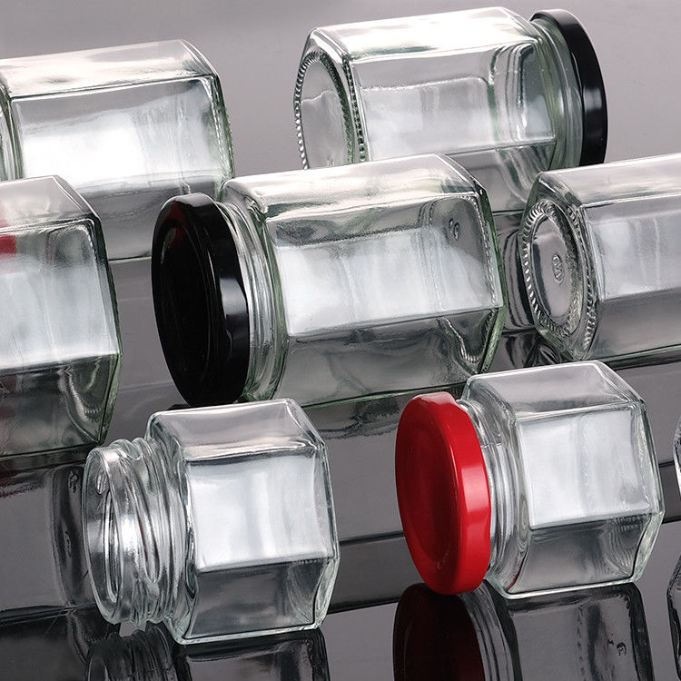 Bouteille de miel vide en verre mini- bocal hexagonal à miel 500 ml 380 ml 180 ml 90 ml 45 ml avec couvercle