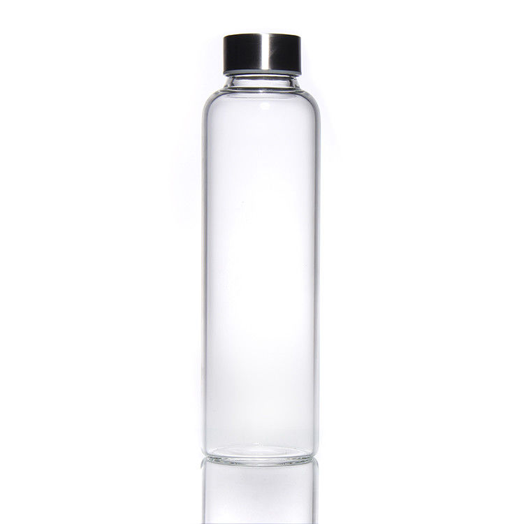 Bouteille d'eau en verre à haute borosilicate de 350 ml/500 ml avec couvercle en acier inoxydable