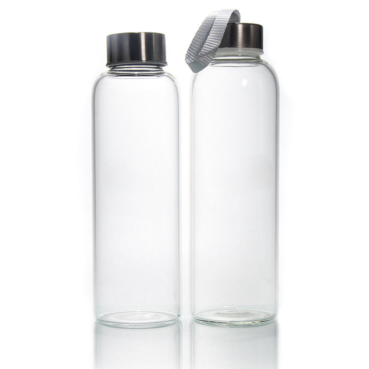 Bouteille d'eau en verre à haute borosilicate de 350 ml/500 ml avec couvercle en acier inoxydable