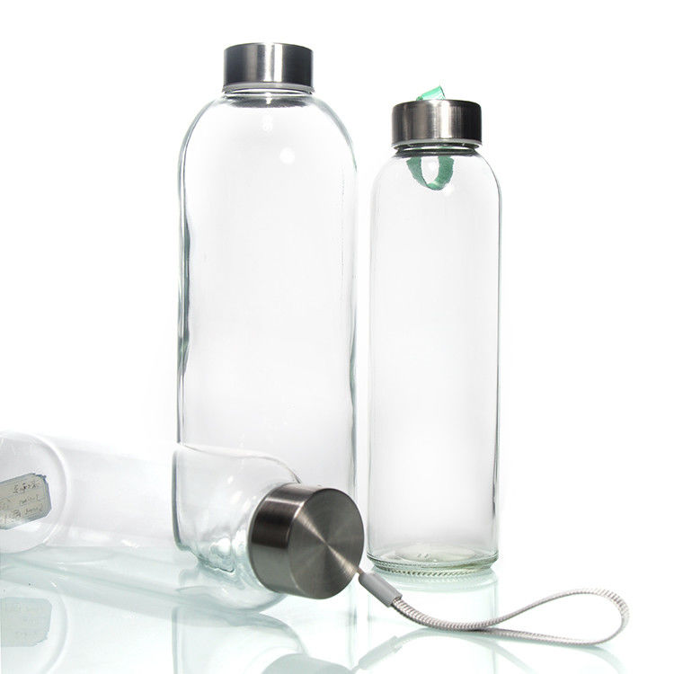 Bouteille d'eau en verre à haute borosilicate de 350 ml/500 ml avec couvercle en acier inoxydable