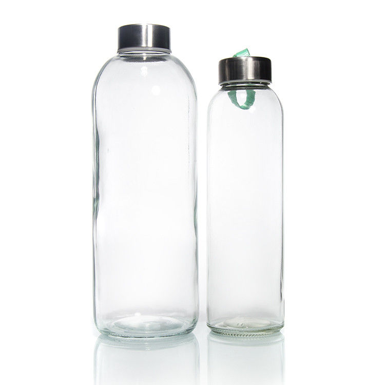 Bouteille d'eau en verre à haute borosilicate de 350 ml/500 ml avec couvercle en acier inoxydable