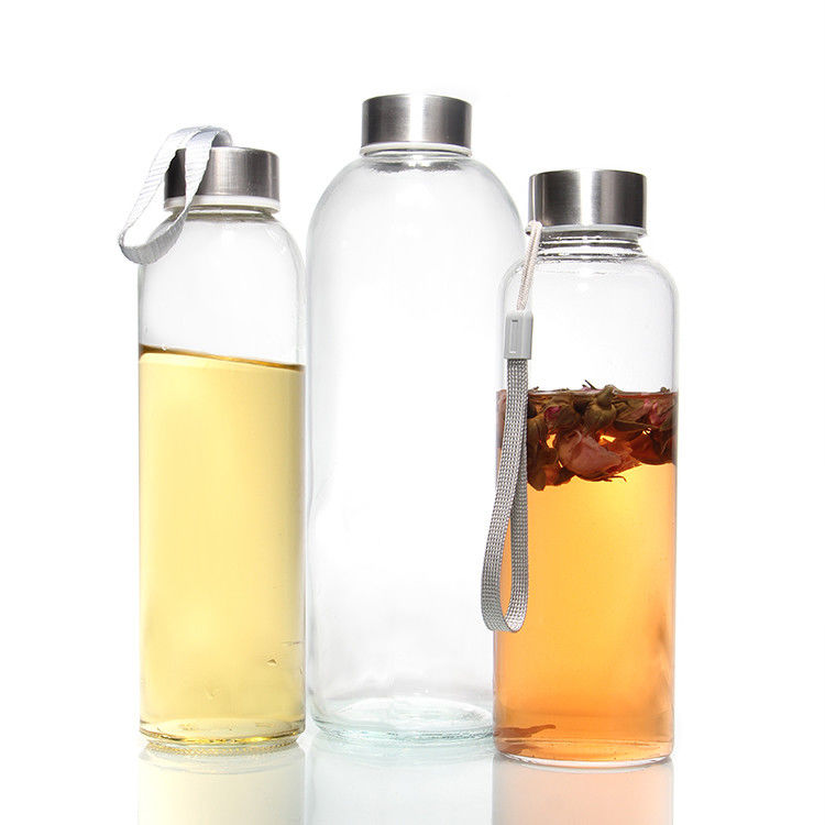Bouteilles en verre Eco-friendly Bpa libre Couvercle en acier inoxydable 500 ml Bouteille d'eau potable en verre