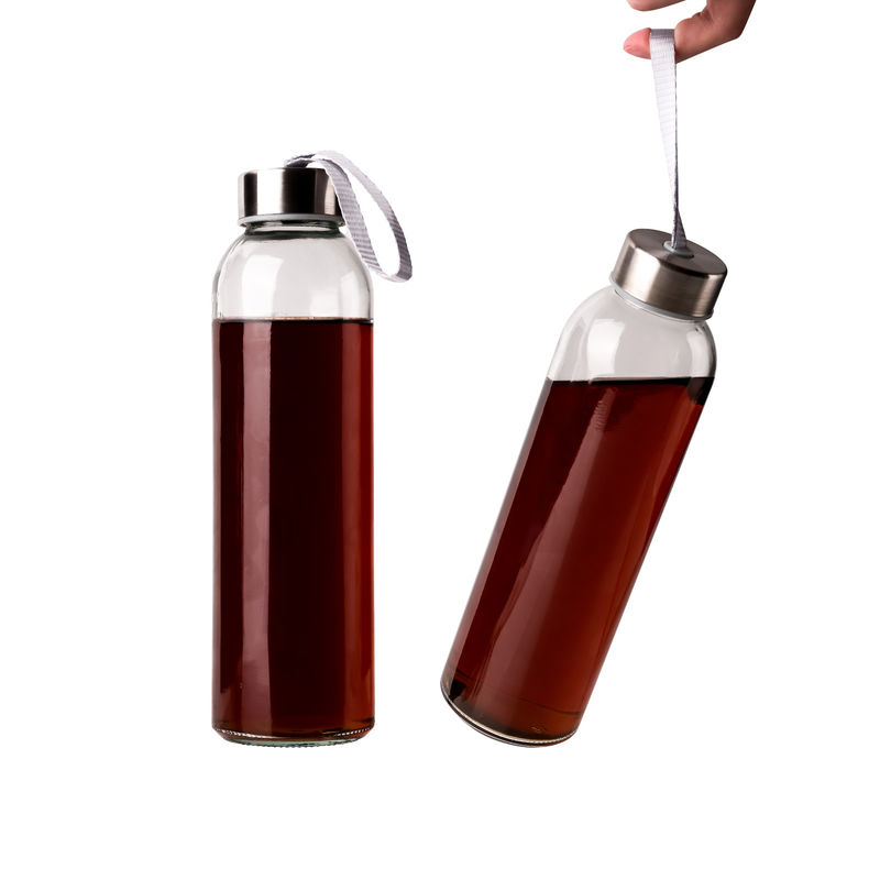 Bouteille d'eau en verre à haute teneur en borosilicate de sport ronde de 350 ml et 500 ml avec manche en silicone