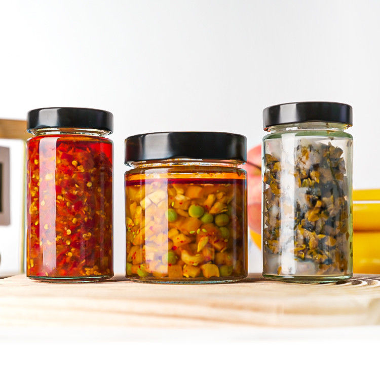 Emballage alimentaire 4oz 6oz 9oz 13oz 17oz bouteilles en verre transparent avec bouchon en métal
